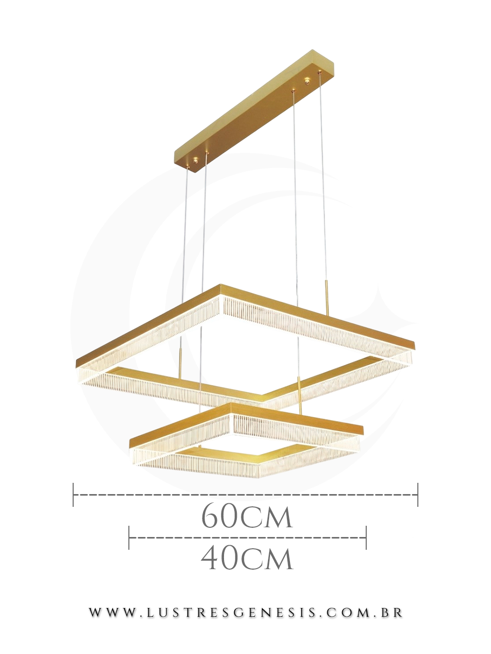 Luminaria de Teto Pendente LED DCD03162 Dourado Bivolt 80W 3000K 40x60cm, Mesa Area Gourmet, Sala de Jantar, Suite Master